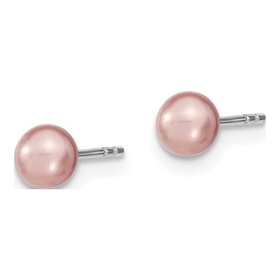 Sterling Silver Round Purple Freshwater Cultured Pearl Stud Earrings – view 3