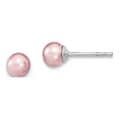 Sterling Silver Round Purple Freshwater Cultured Pearl Stud Earrings
