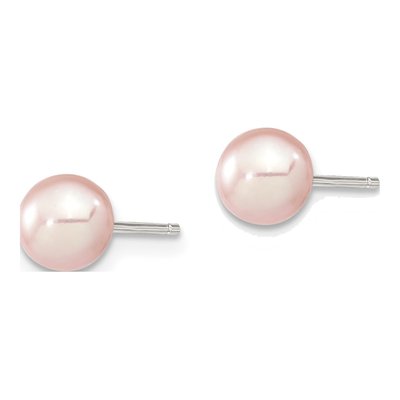 Sterling Silver Round Purple Freshwater Cultured Pearl Stud Earrings – view 3