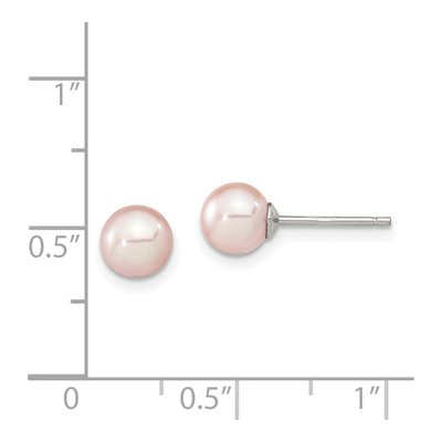 Sterling Silver Round Purple Freshwater Cultured Pearl Stud Earrings – view 5