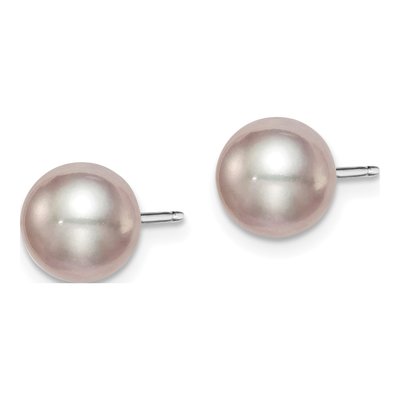 Sterling Silver Round Purple Freshwater Cultured Pearl Stud Earrings – view 3