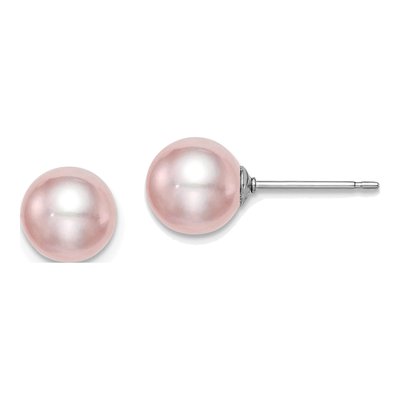 Sterling Silver Round Purple Freshwater Cultured Pearl Stud Earrings