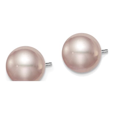 Sterling Silver Round Purple Freshwater Cultured Pearl Stud Earrings – view 3