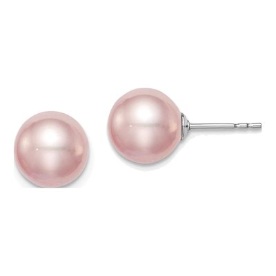 Sterling Silver Round Purple Freshwater Cultured Pearl Stud Earrings