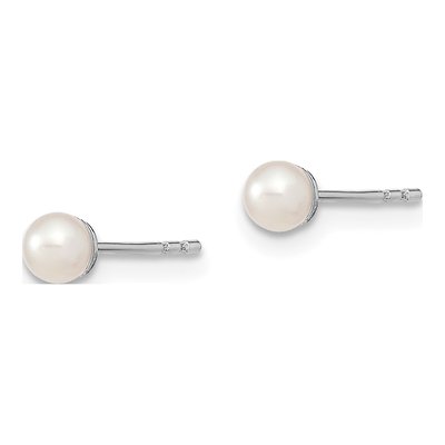 Sterling Silver Round Freshwater Cultured Pearl Stud Earrings – view 2