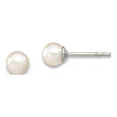 Sterling Silver Round Freshwater Cultured Pearl Stud Earrings