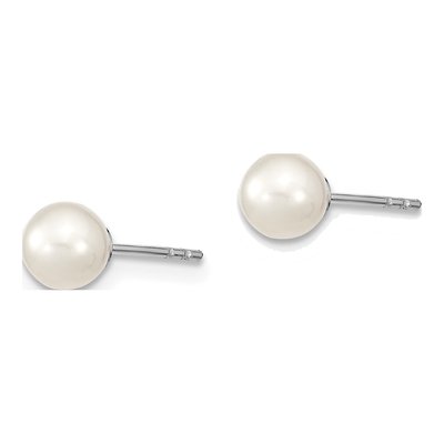 Sterling Silver Round Freshwater Cultured Pearl Stud Earrings – view 3