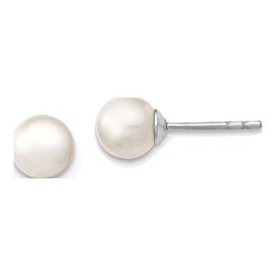 Sterling Silver Round Freshwater Cultured Pearl Stud Earrings