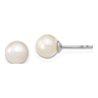 Sterling Silver Round Freshwater Cultured Pearl Stud Earrings