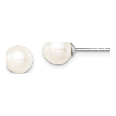 Sterling Silver Round Freshwater Cultured Pearl Stud Earrings
