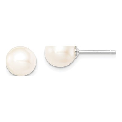 Sterling Silver Round Freshwater Cultured Pearl Stud Earrings