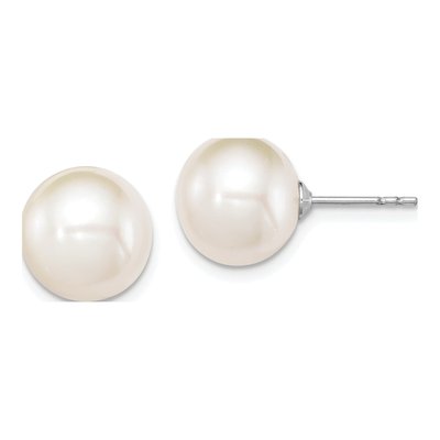 Sterling Silver Round Freshwater Cultured Pearl Stud Earrings