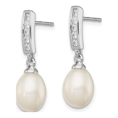Sterling Silver Freshwater Cultured Pearl & CZ Dangle Earrings – view 3