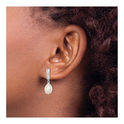 Sterling Silver Freshwater Cultured Pearl & CZ Dangle Earrings – view 4