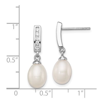 Sterling Silver Freshwater Cultured Pearl & CZ Dangle Earrings – view 5