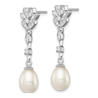 Sterling Silver Freshwater Cultured Pearl & CZ Dangle Earrings – view 3