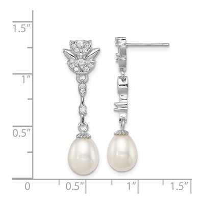 Sterling Silver Freshwater Cultured Pearl & CZ Dangle Earrings – view 5