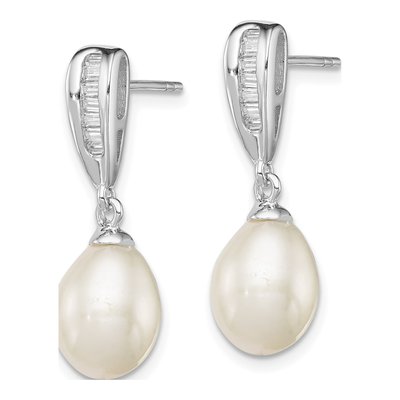 Sterling Silver Freshwater Cultured Pearl & CZ Dangle Earrings – view 3