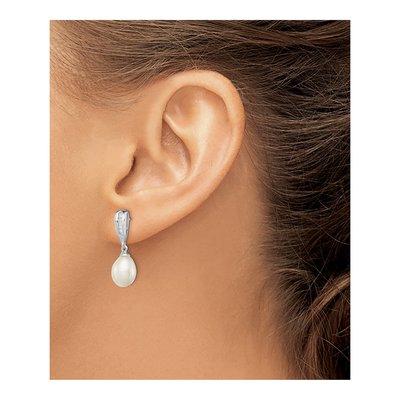 Sterling Silver Freshwater Cultured Pearl & CZ Dangle Earrings – view 4