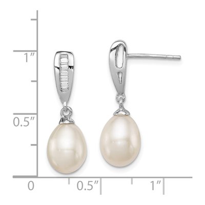 Sterling Silver Freshwater Cultured Pearl & CZ Dangle Earrings – view 5