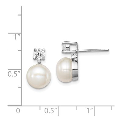 Sterling Silver 4.5mm Round Freshwater Cultured Pearl & CZ Button Stud Earrings – view 5