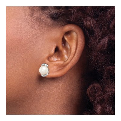 Sterling Silver Freshwater Cultured Pearl Button Stud Earrings – view 4