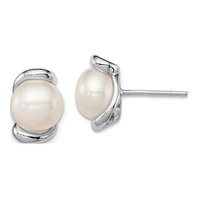 Sterling Silver Freshwater Cultured Pearl Button Stud Earrings