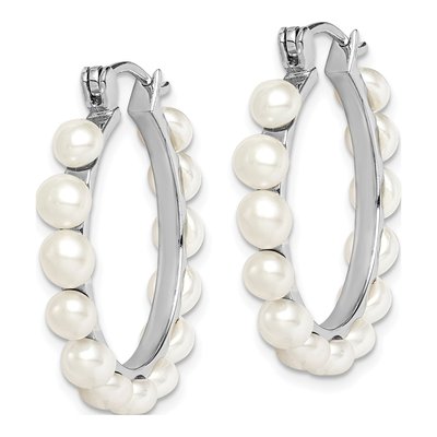 Sterling Silver 30mm Freshwater Cultured Pearl Hoop Earrings – view 3