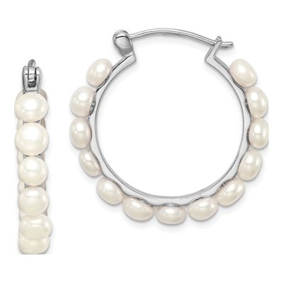 Sterling Silver 30mm Freshwater Cultured Pearl Hoop Earrings