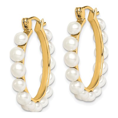 Gold-Plated Sterling Silver 30mm Freshwater Cultured Pearl Hoop Earrings – view 2