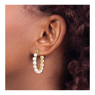 Gold-Plated Sterling Silver 30mm Freshwater Cultured Pearl Hoop Earrings – view 3