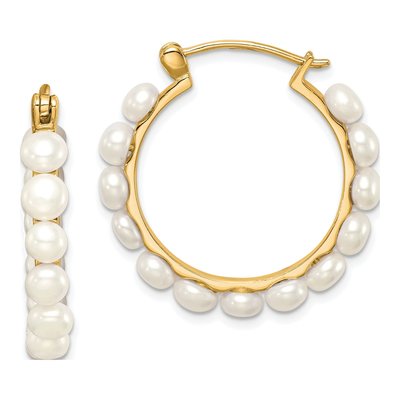 Gold-Plated Sterling Silver 30mm Freshwater Cultured Pearl Hoop Earrings