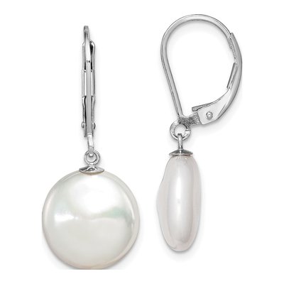 Sterling Silver Freshwater Cultured Pearl Coin Leverback Earrings