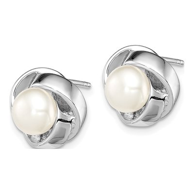 Sterling Silver Button Freshwater Cultured Pearl Stud Earrings – view 3