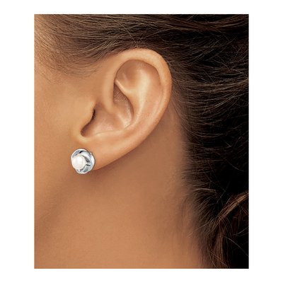 Sterling Silver Button Freshwater Cultured Pearl Stud Earrings – view 4