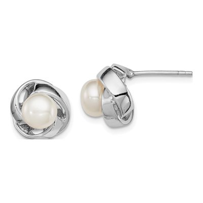Sterling Silver Button Freshwater Cultured Pearl Stud Earrings