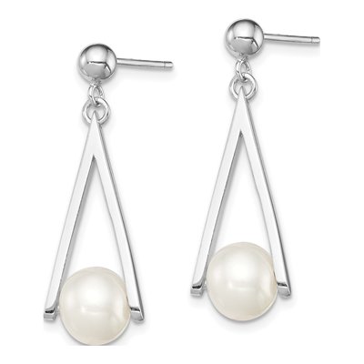 Sterling Silver Freshwater Cultured Pearl Triangle Dangle Earrings – view 3