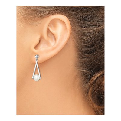 Sterling Silver Freshwater Cultured Pearl Triangle Dangle Earrings – view 4
