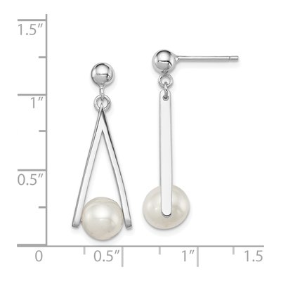 Sterling Silver Freshwater Cultured Pearl Triangle Dangle Earrings – view 5