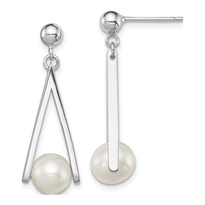 Sterling Silver Freshwater Cultured Pearl Triangle Dangle Earrings