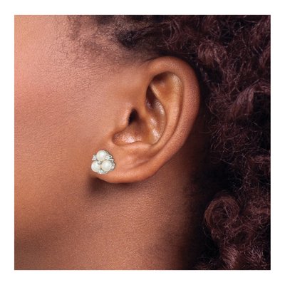 Sterling Silver Round Freshwater Cultured Pearl & CZ Button Stud Earrings – view 4