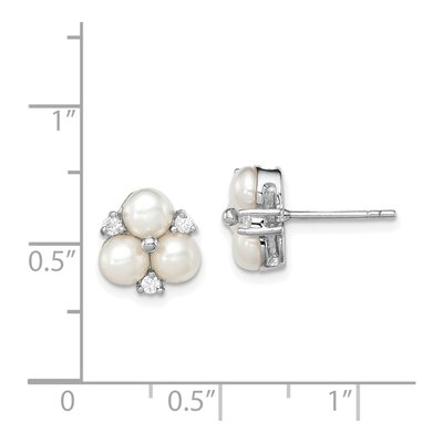 Sterling Silver Round Freshwater Cultured Pearl & CZ Button Stud Earrings – view 5