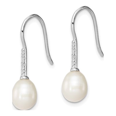 Sterling Silver Freshwater Cultured Pearl & CZ Dangle Earrings – view 2