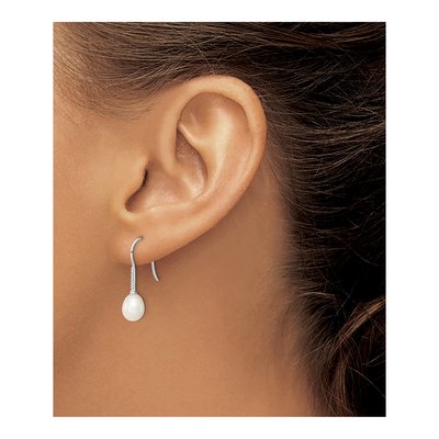 Sterling Silver Freshwater Cultured Pearl & CZ Dangle Earrings – view 3