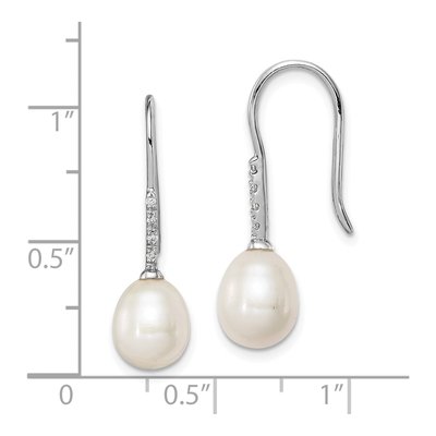 Sterling Silver Freshwater Cultured Pearl & CZ Dangle Earrings – view 4