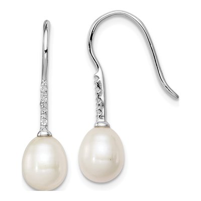 Sterling Silver Freshwater Cultured Pearl & CZ Dangle Earrings