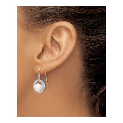 Sterling Silver Freshwater Cultured Pearl & CZ Dangle Earrings – view 3