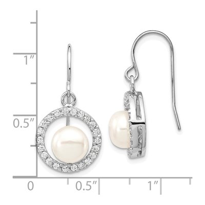 Sterling Silver Freshwater Cultured Pearl & CZ Dangle Earrings – view 4