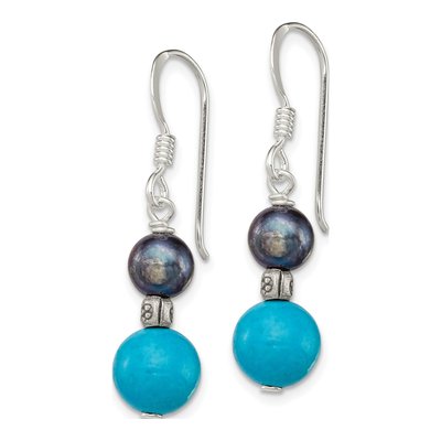 Sterling Silver Black Freshwater Cultured Pearl & Turquoise Dangle Earrings – view 3