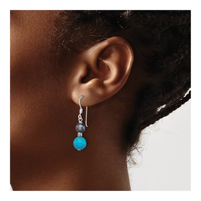 Sterling Silver Black Freshwater Cultured Pearl & Turquoise Dangle Earrings – view 4